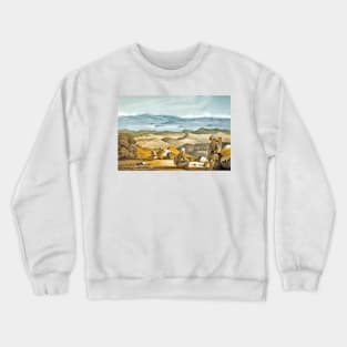 Blue sky with mountains and farmers Crewneck Sweatshirt